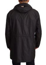 Black Hooded Mens Trench Coat Jacket Dolce & Gabbana