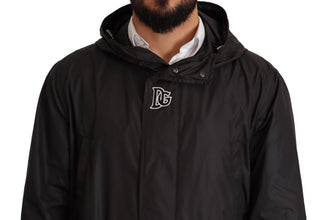 Black Hooded Mens Trench Coat Jacket Dolce & Gabbana