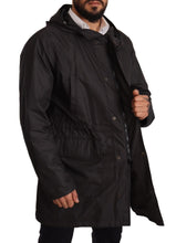 Black Hooded Mens Trench Coat Jacket Dolce & Gabbana