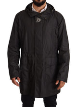 Black Hooded Mens Trench Coat Jacket Dolce & Gabbana