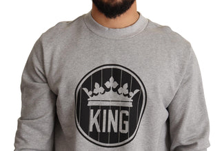 Gray Crown King Print Cotton Sweater Dolce & Gabbana