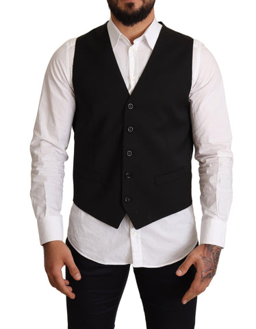 Black Wool Formal Waistcoat Dress Dolce & Gabbana
