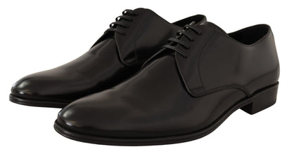 Black Leather Lace Up Men Dress Derby Shoes Dolce & Gabbana