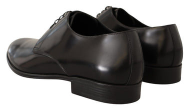 Black Leather Lace Up Men Dress Derby Shoes Dolce & Gabbana