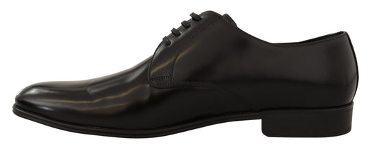 Black Leather Lace Up Men Dress Derby Shoes Dolce & Gabbana