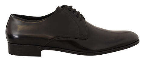 Black Leather Lace Up Men Dress Derby Shoes Dolce & Gabbana