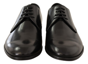 Black Leather Lace Up Men Dress Derby Shoes Dolce & Gabbana
