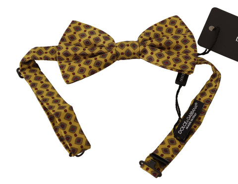 Yellow Patterned Silk Adjustable Neck Papillon Bow Tie Dolce & Gabbana