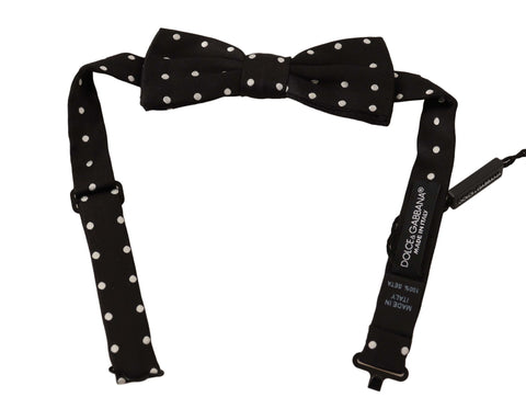 Black White Polka Dot Silk Adjustable Neck Papillon Bow Tie Dolce & Gabbana