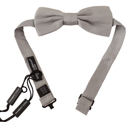Silver Gray 100% Silk Adjustable Neck Papillon Bow Tie Dolce & Gabbana