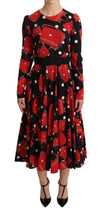 Black Sicily Bag Print Flared Midi Dress Dolce & Gabbana