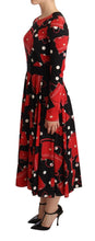 Black Sicily Bag Print Flared Midi Dress Dolce & Gabbana