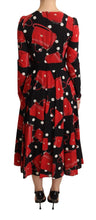 Black Sicily Bag Print Flared Midi Dress Dolce & Gabbana
