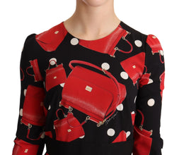 Black Sicily Bag Print Flared Midi Dress Dolce & Gabbana