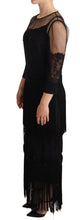 Black Sheer Floral Lace Crystal Maxi Dress Dolce & Gabbana
