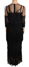 Black Sheer Floral Lace Crystal Maxi Dress Dolce & Gabbana