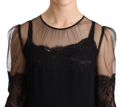 Black Sheer Floral Lace Crystal Maxi Dress Dolce & Gabbana