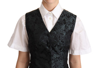 Black Jacquard Floral Waistcoat Vest Green Dolce & Gabbana
