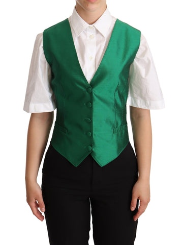 Green Silk Satin Sleeveless Waistcoat Vest Dolce & Gabbana