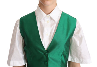 Green Silk Satin Sleeveless Waistcoat Vest Dolce & Gabbana