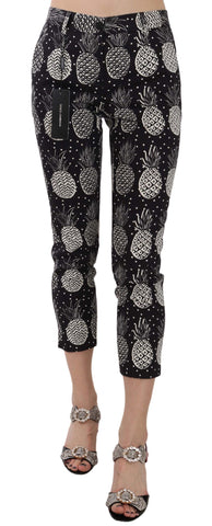 Black Pineapple Print Skinny Capri Pants Dolce & Gabbana