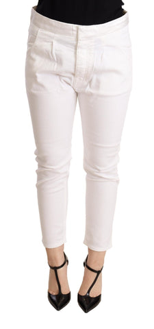 White Mid Waist Slim Fit Skinny Cotton Stretch Trouser CYCLE