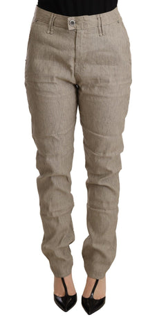 Beige Mid Waist Casual Baggy Stretch Trouser CYCLE