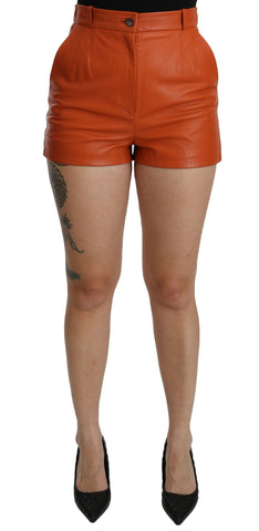 Orange Leather High Waist Hot Pants Shorts Dolce & Gabbana