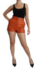 Orange Leather High Waist Hot Pants Shorts Dolce & Gabbana
