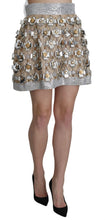 Silver Silk Crystal High Waist Mini Skirt Dolce & Gabbana