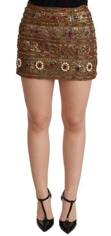Gold Crystal Jacquard High Waist Skirt Dolce & Gabbana