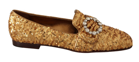 Gold Sequin Crystal Flat Women Loafers Shoes Dolce & Gabbana