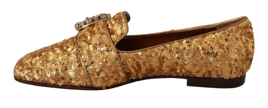 Gold Sequin Crystal Flat Women Loafers Shoes Dolce & Gabbana