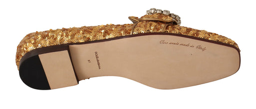 Gold Sequin Crystal Flat Women Loafers Shoes Dolce & Gabbana