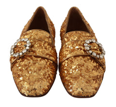 Gold Sequin Crystal Flat Women Loafers Shoes Dolce & Gabbana