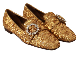Gold Sequin Crystal Flat Women Loafers Shoes Dolce & Gabbana