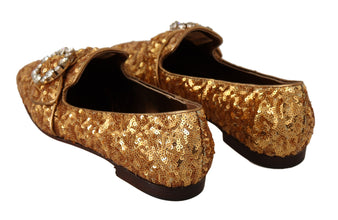 Gold Sequin Crystal Flat Women Loafers Shoes Dolce & Gabbana