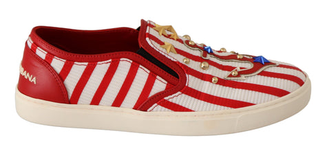Red White Anchor Studded Loafers Shoes Dolce & Gabbana