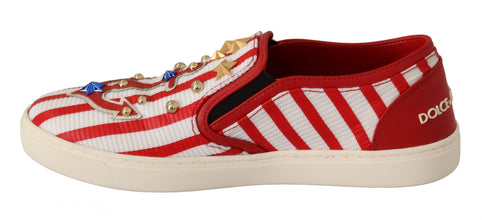 Red White Anchor Studded Loafers Shoes Dolce & Gabbana