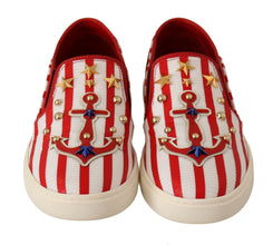 Red White Anchor Studded Loafers Shoes Dolce & Gabbana
