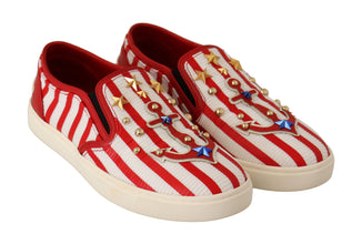 Red White Anchor Studded Loafers Shoes Dolce & Gabbana