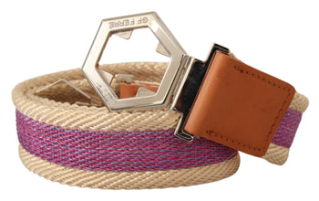 Multicolor Leather Silver Hexagon Logo Buckle Belt GF Ferre
