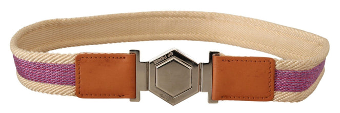 Multicolor Leather Silver Hexagon Logo Buckle Belt GF Ferre