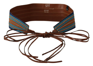 Brown Leather Wide Waistband Tie Fastening Belt Exte