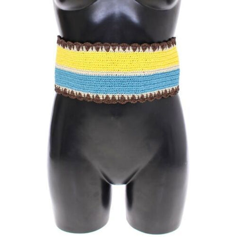 Yellow Striped Wide Waist Raffia Belt Dolce & Gabbana