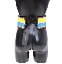Yellow Striped Wide Waist Raffia Belt Dolce & Gabbana