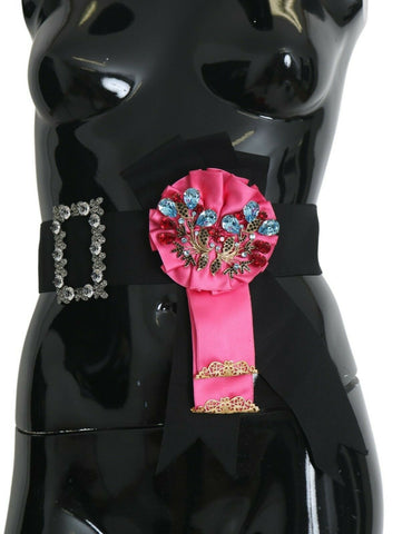 Black Pink Flower Brooch Crystals Cotton Belt Dolce & Gabbana