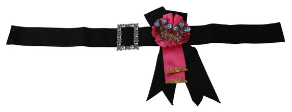 Black Pink Flower Brooch Crystals Cotton Belt Dolce & Gabbana