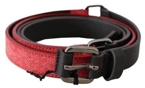 Red Brown Leather Silver Logo Buckle Waist Belt Costume National