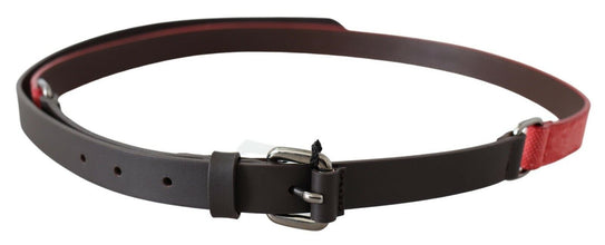 Red Brown Leather Silver Logo Buckle Waist Belt Costume National
